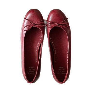 Women's Leather Ballet Flats with Delicate Bow Accent