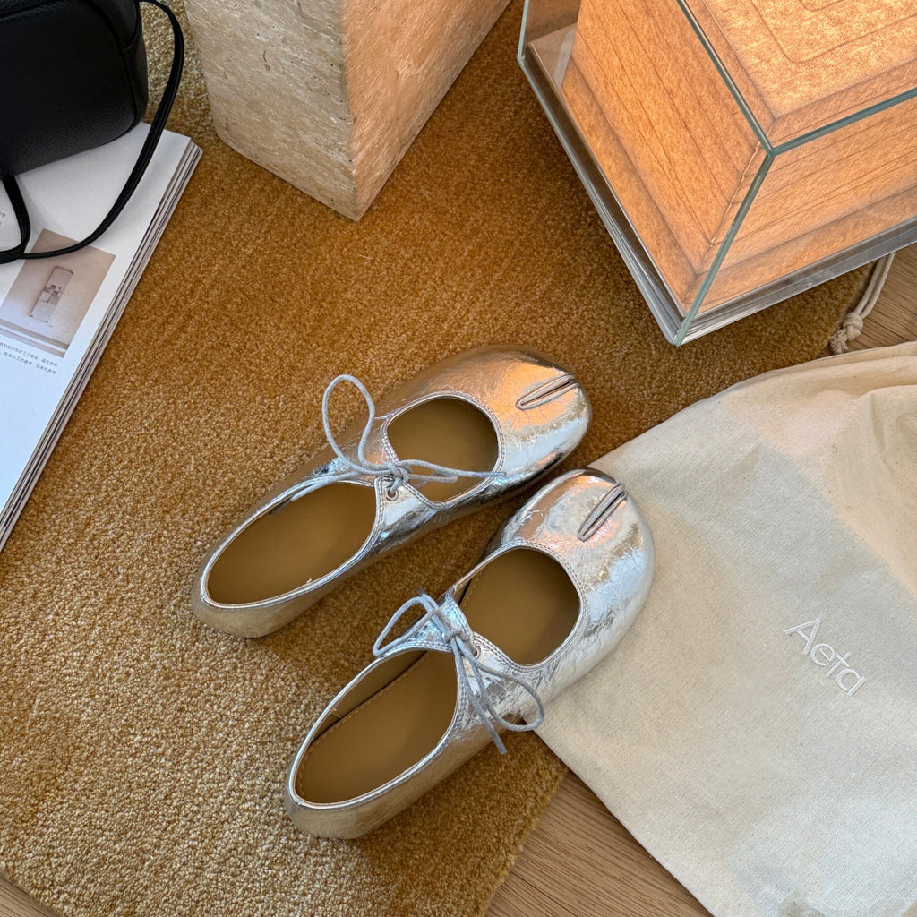 Women's Ballet Flats with Lace-Up Detail and Non-Slip Sole