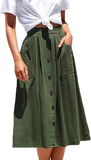 A-Line Skirt with Pockets and Button Front