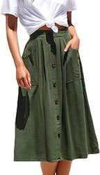 A-Line Skirt with Pockets and Button Front