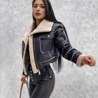 Women's Cropped Teddy Jacket with Stylish Collar