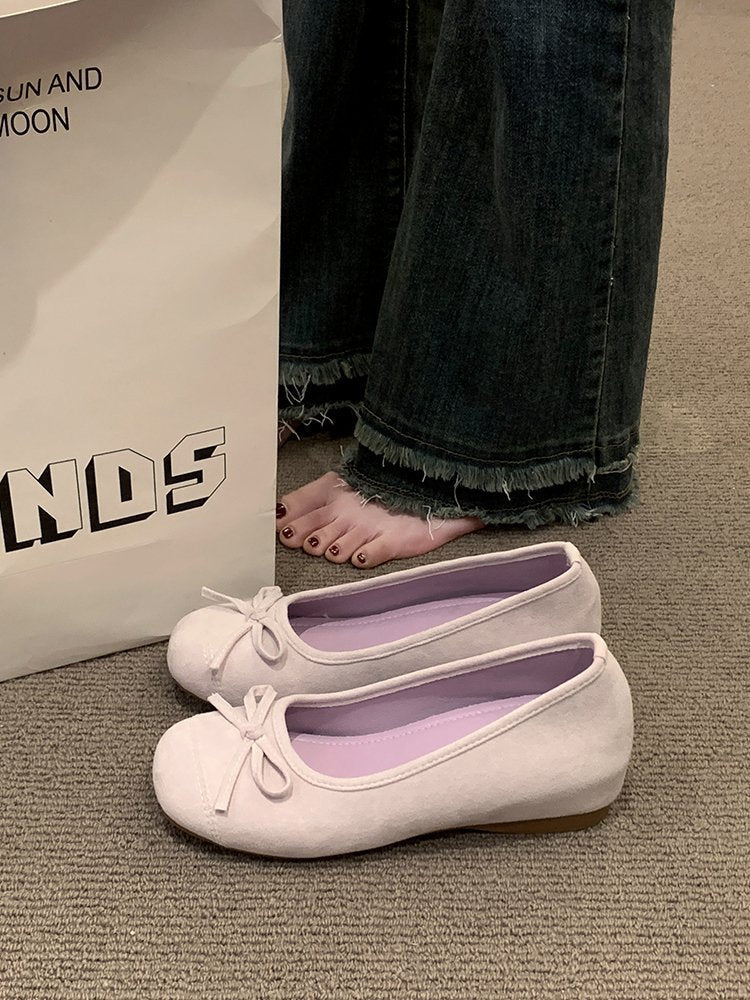 Women's Ballet Flats with Decorative Bow Detail and Fleece Outsole