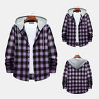 Women's Flannel Shirt with Integrated Hood and Plaid Design