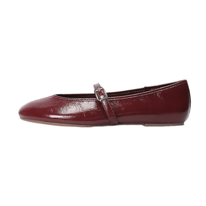 Women's Glossy Ballet Flats with Ankle Strap