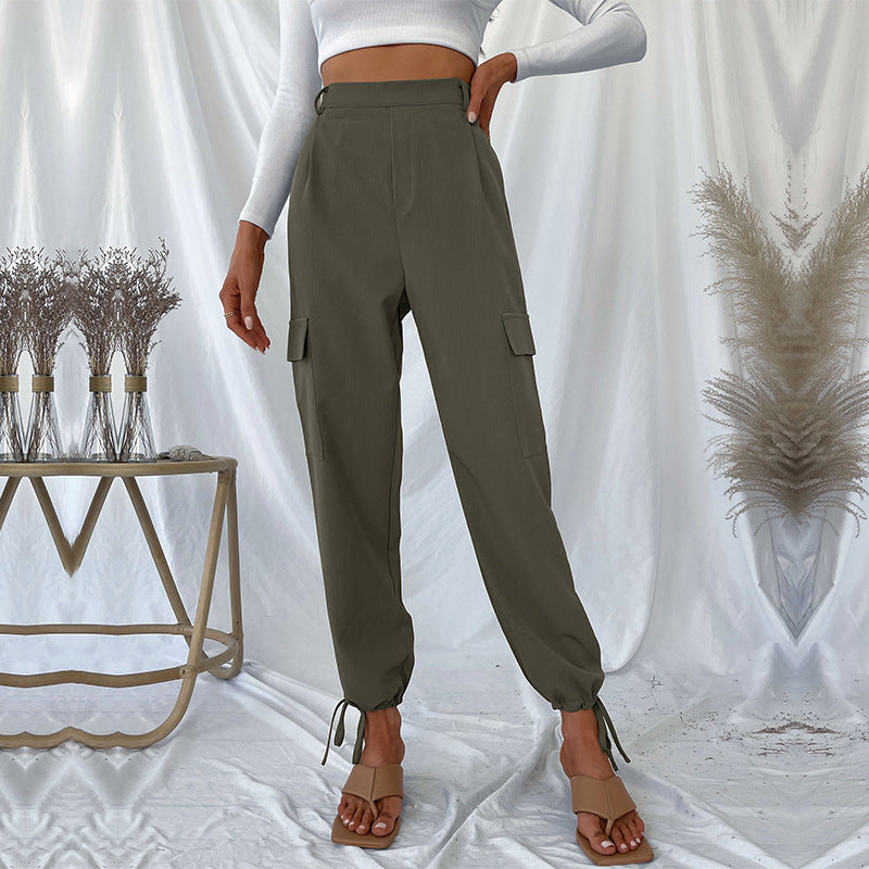 Women's Cargo Pants with Adjustable Waist and Side Pockets