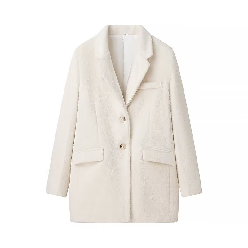 Women's Elegant Faux Fur Blazer with Pockets