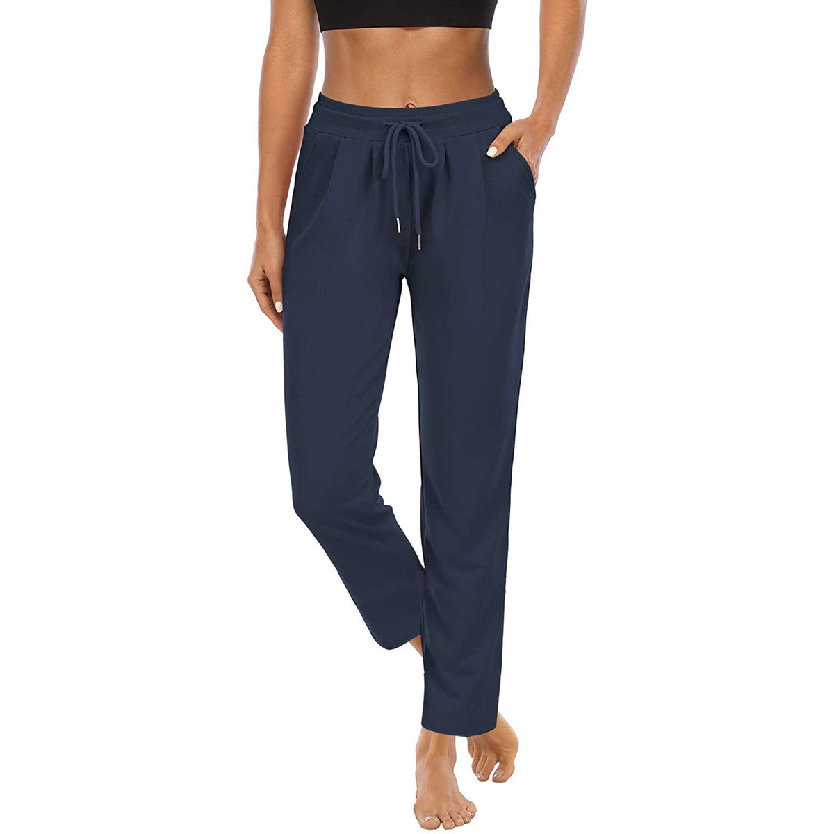 Women's Comfortable Casual Pants with Elastic Waistband and Side Pockets