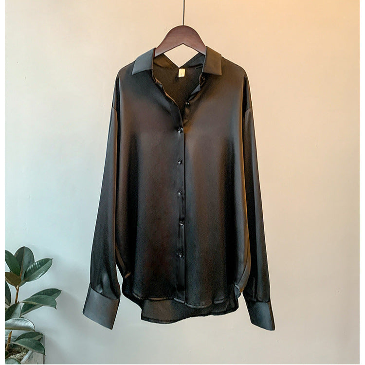 Elegant Fine Satin Blouse with Ruffle Details
