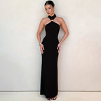 Women's Floor-Length Evening Dress with Elegant Halterneck
