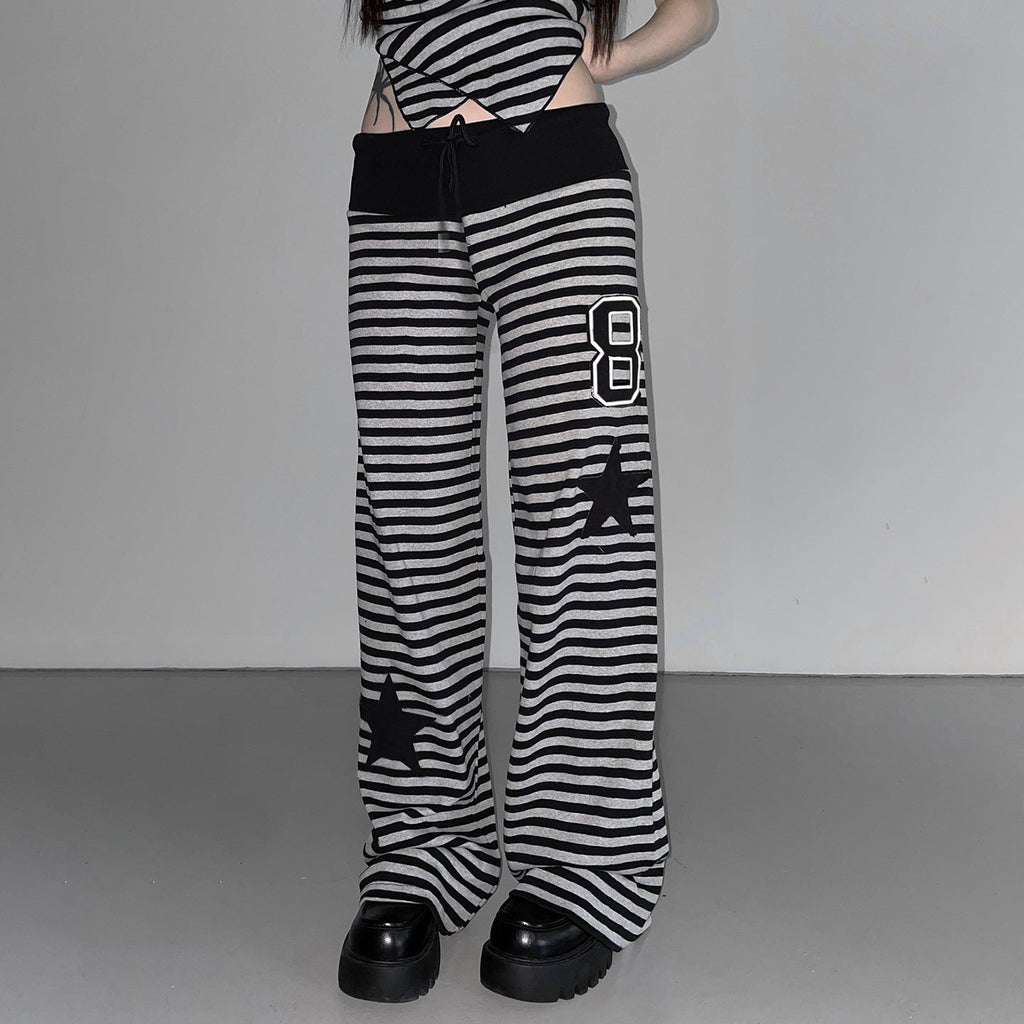 Women's Casual Pants with Striped Pattern and Practical Side Pockets