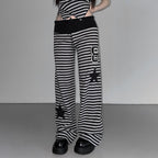 Women's Casual Pants with Striped Pattern and Practical Side Pockets