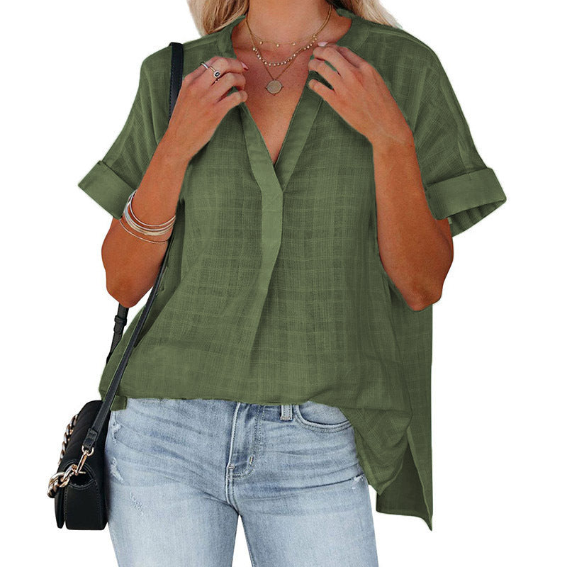 Women's Casual Blouse with Rolled Sleeves