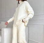 Casual Knit Set with High Collar and Wide Leg