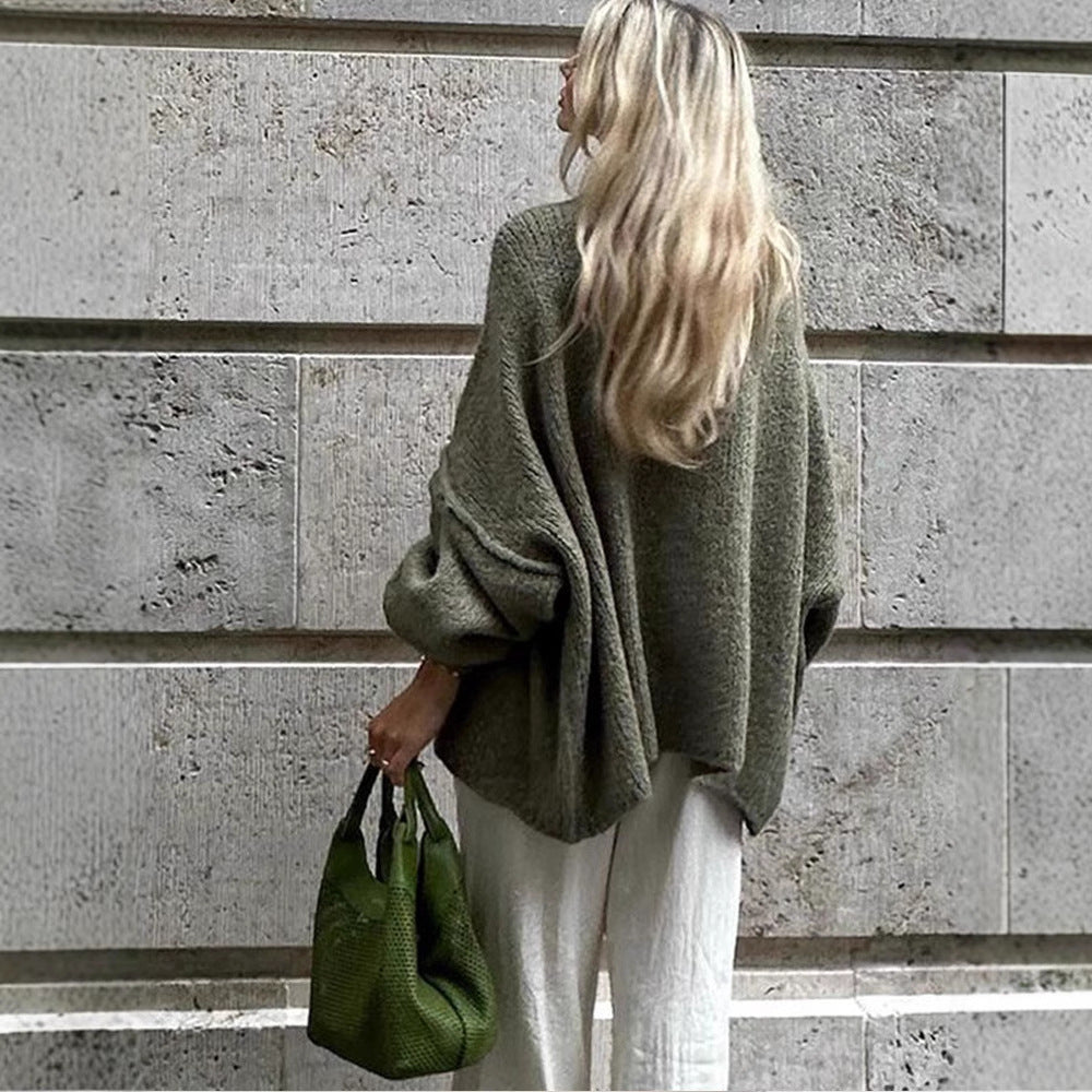 Women's Chunky Knit Cardigan with Button Details and Oversized Fit