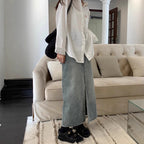 Women's Denim Maxi Skirt with Side Slit and Casual Cut