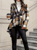Elegant and Flowing Plaid Jacket with Asymmetric Hem