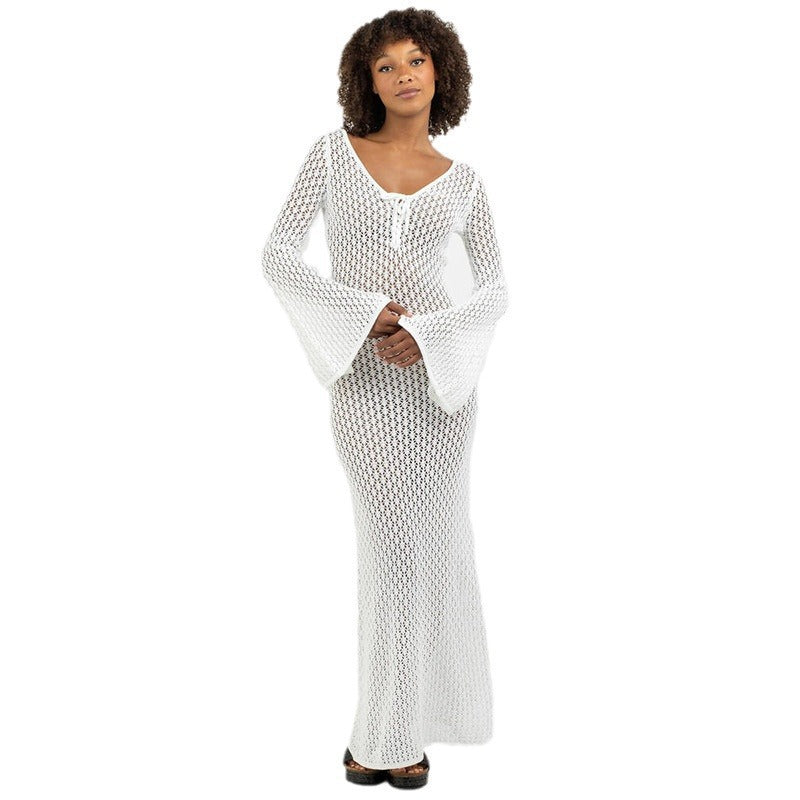 Women's Airy Crochet Maxi Coat