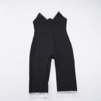 Women's Jumpsuit with Lace Trim and Plunging Neckline