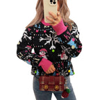 Women's Festive Sweater with Colorful Holiday Motifs and Playful Details