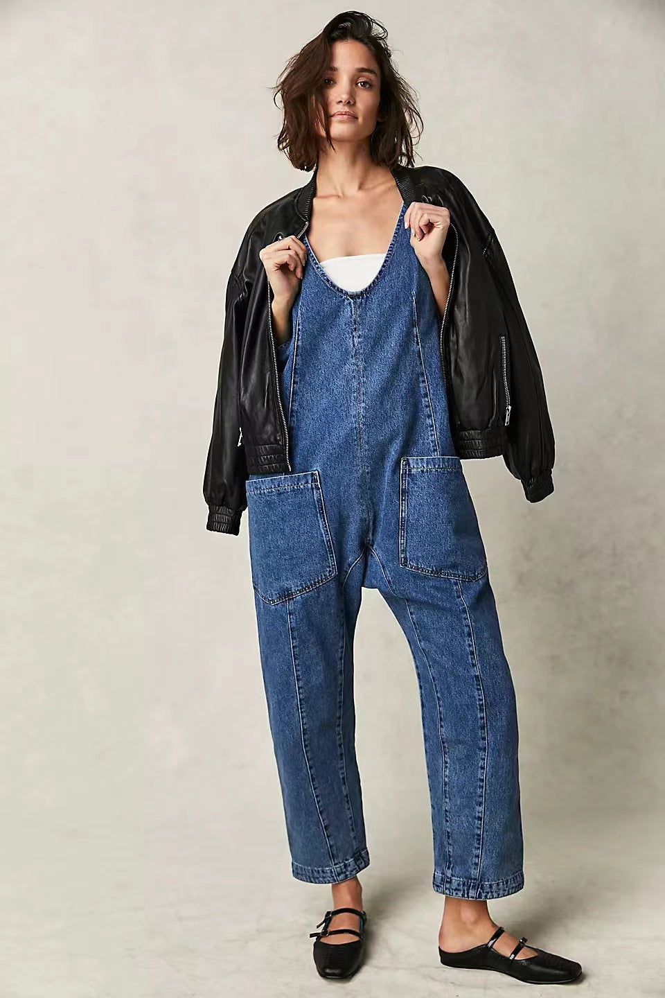 Women's Casual Denim Jumpsuit with Large Pockets