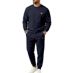 Men's leisure jogging suit made of textured fleece with round neckline and drawstring waistband