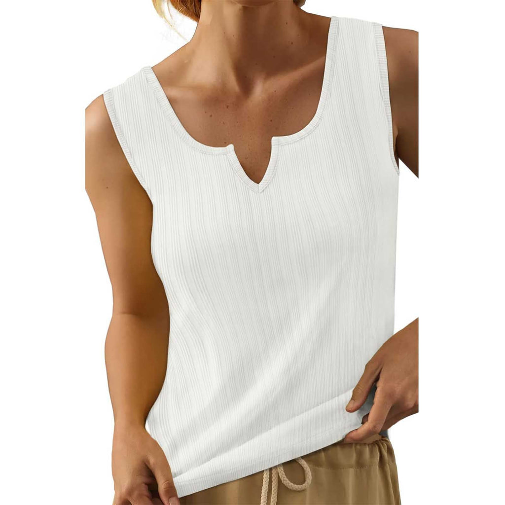 Sleeveless Top with Decorative V-Neck and Fine Ribbed Texture