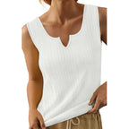 Sleeveless Top with Decorative V-Neck and Fine Ribbed Texture