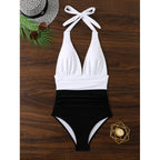 Women's V-Neck Swimsuit with Color Contrast