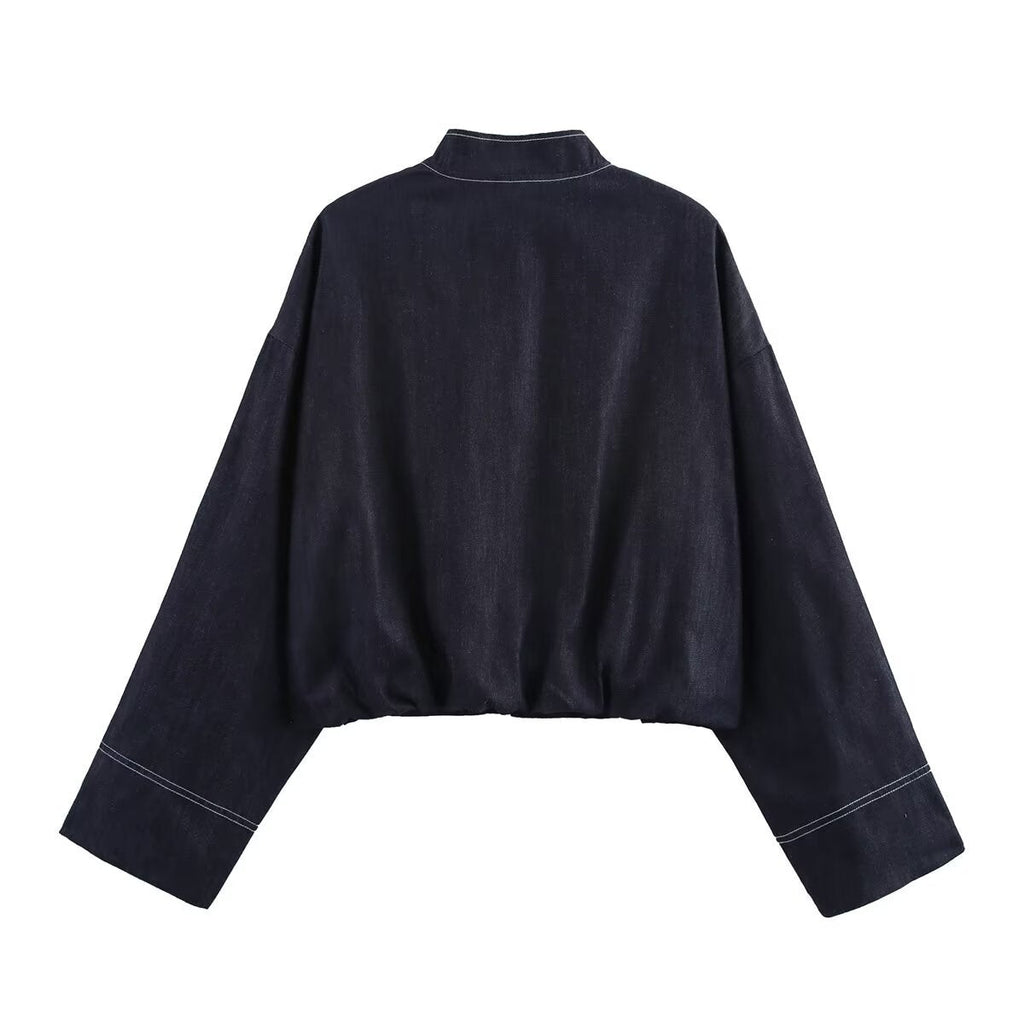 Women's Cropped Denim Jacket in Casual Blouson Style