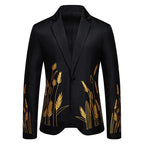 Elegant Blazer with Artistic Plant Pattern and Fine Texture