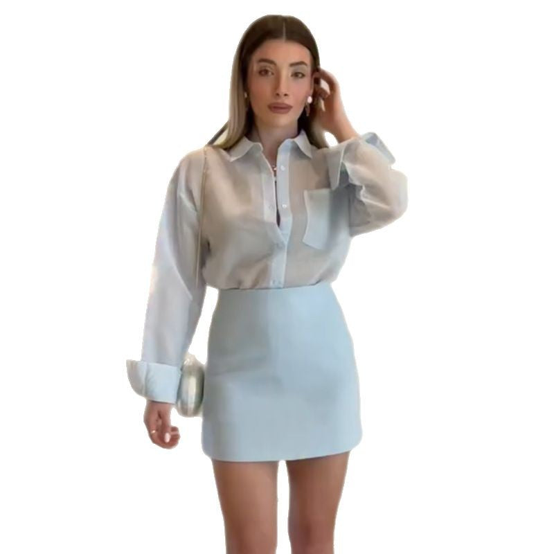Women's Elegant Shirt and Mini Skirt Set