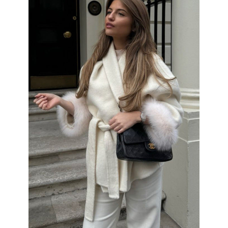 Women's Elegant Hooded Jacket with Faux Fur Trim