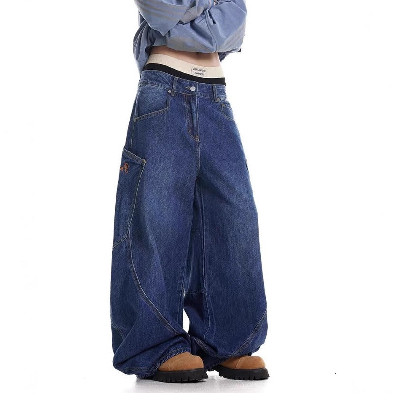 Women's Baggy Jeans with Wide Cut and Practical Cargo Pockets