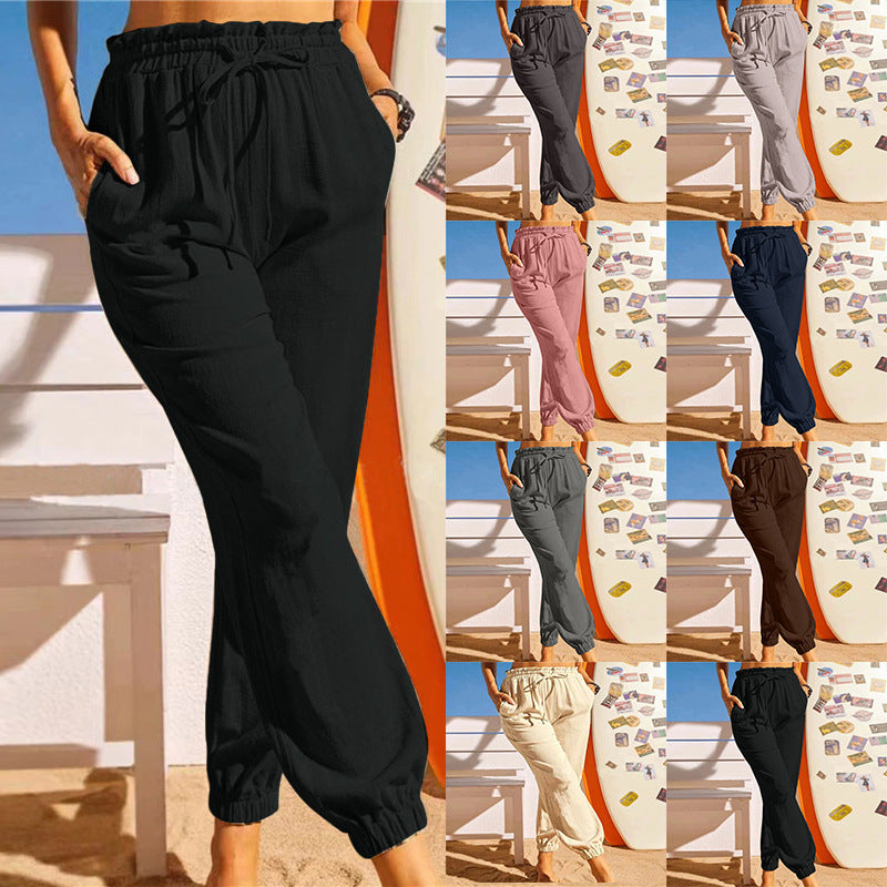 Women's Comfortable Casual Pants with Elastic Waist and Side Pockets