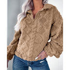 Women's Fleece Sweater with Half-Zip and Textured Design