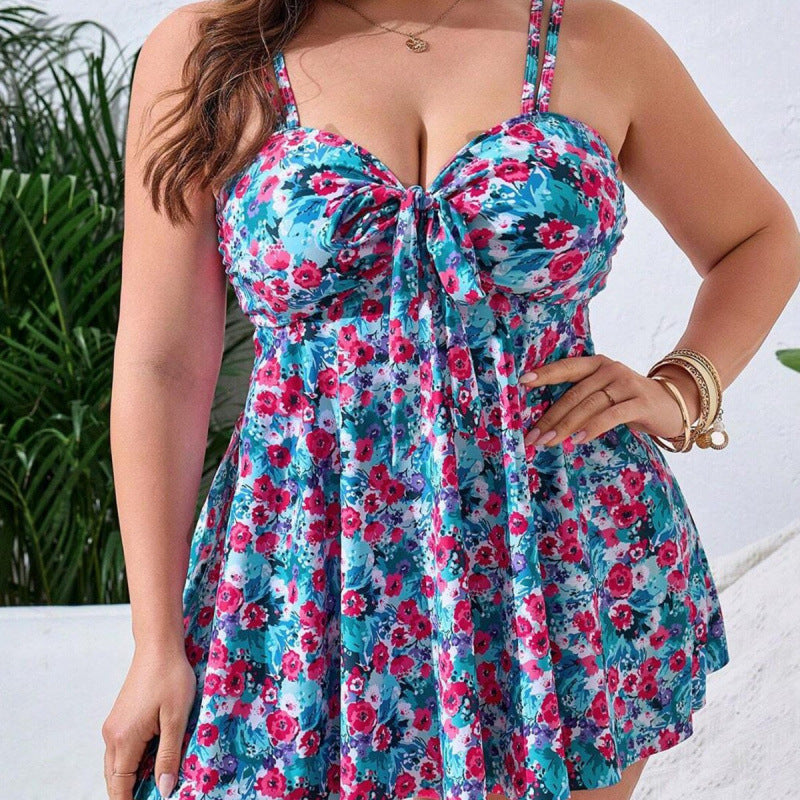Women's Swim Dress with Floral Design and Adjustable Straps