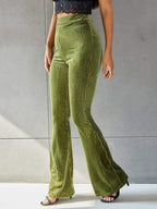 Women's Ribbed Bootcut Pants with High Waist