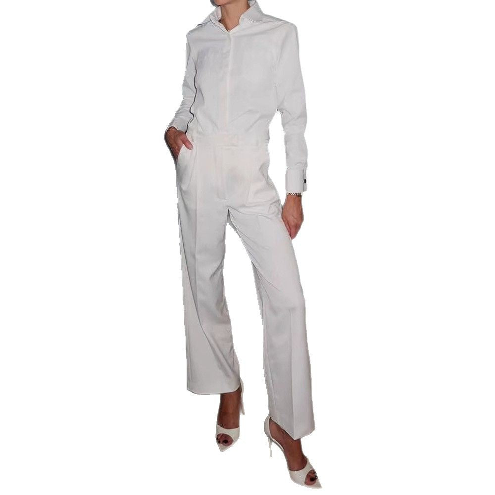 Elegant Wide-Leg Jumpsuit with Classic Collar