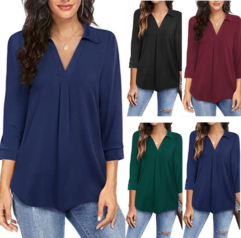 V-Neck Blouse with Short Sleeves