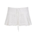 Women's Short Overlay Skirt with Adjustable Waistband and Floral Embroidery