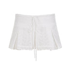 Women's Short Overlay Skirt with Adjustable Waistband and Floral Embroidery