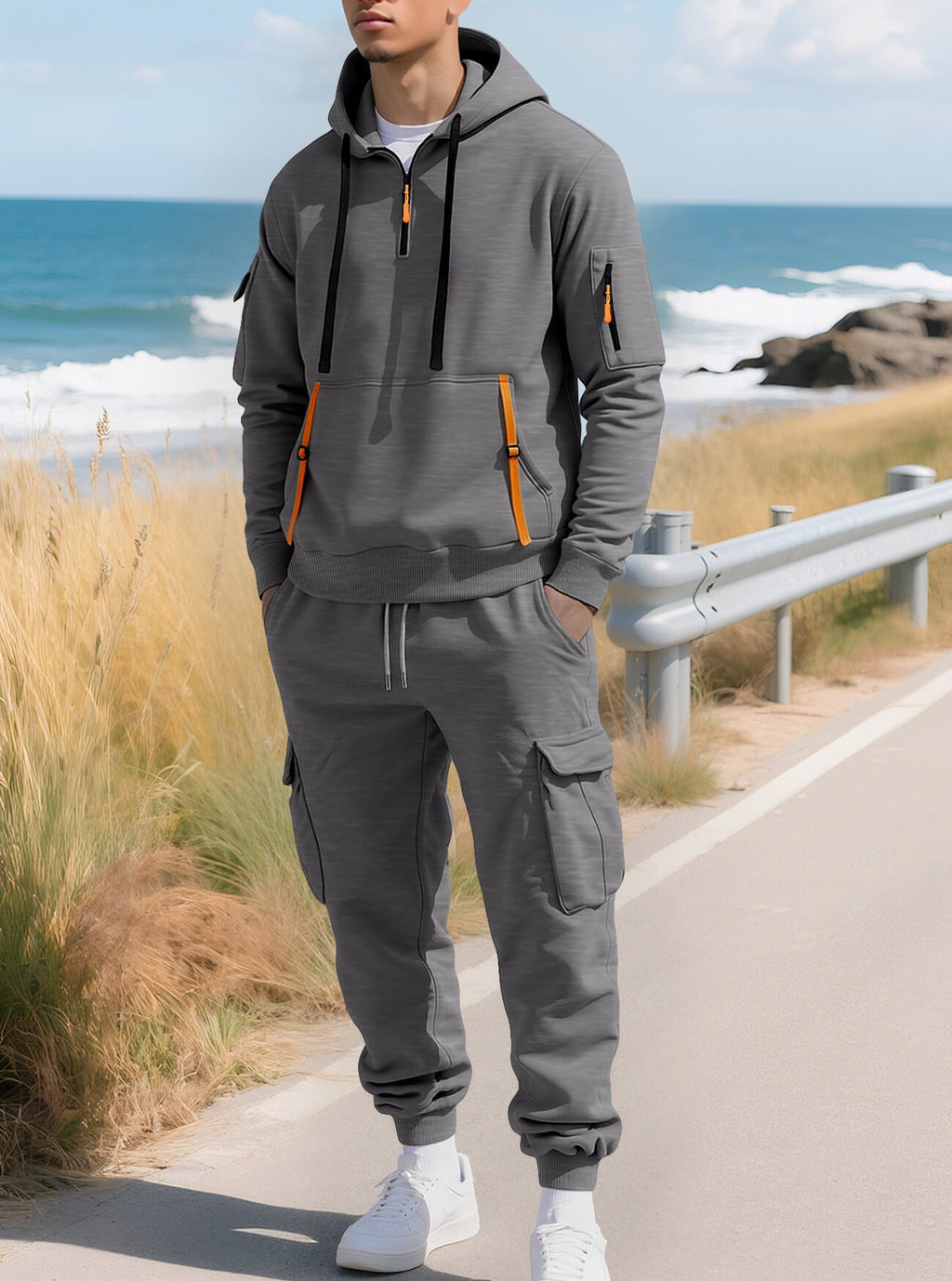 Men's Half-Zip Hoodie and Cargo Jogger Set