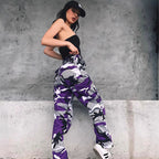 Women's Camouflage Cargo Pants with Elastic Waistband and Practical Pockets