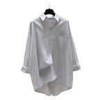 Women's Striped Oversized Shirt with Longer Back and Practical Chest Pocket