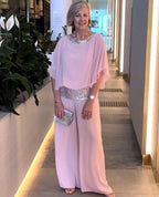 Elegant Jumpsuit with Shimmering Bodice and Wide Leg
