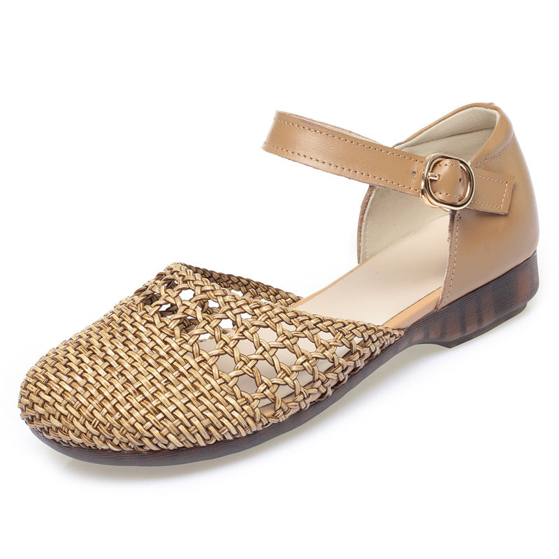 Women's Ballet Flats with Braided Pattern and Adjustable Strap