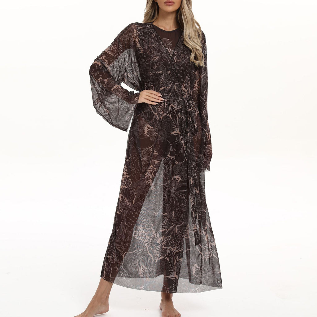 Elegant Women's Beach Kimono with Floral Pattern