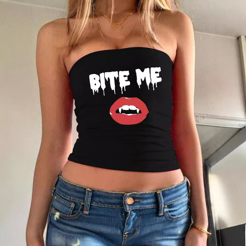 Women's Bandeau Top with Ghost Motif