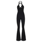 Women's Flowy Jumpsuit with High Neck and Decorative Buttons