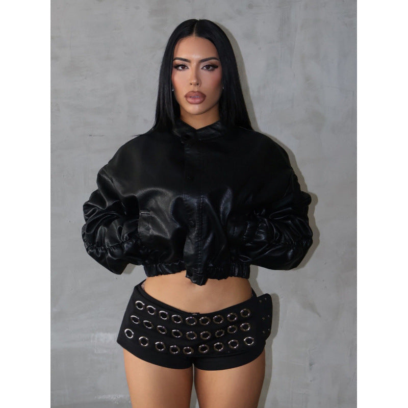 Women's Fashionable Mini Skirt with Asymmetrical Cut and Metallic Details